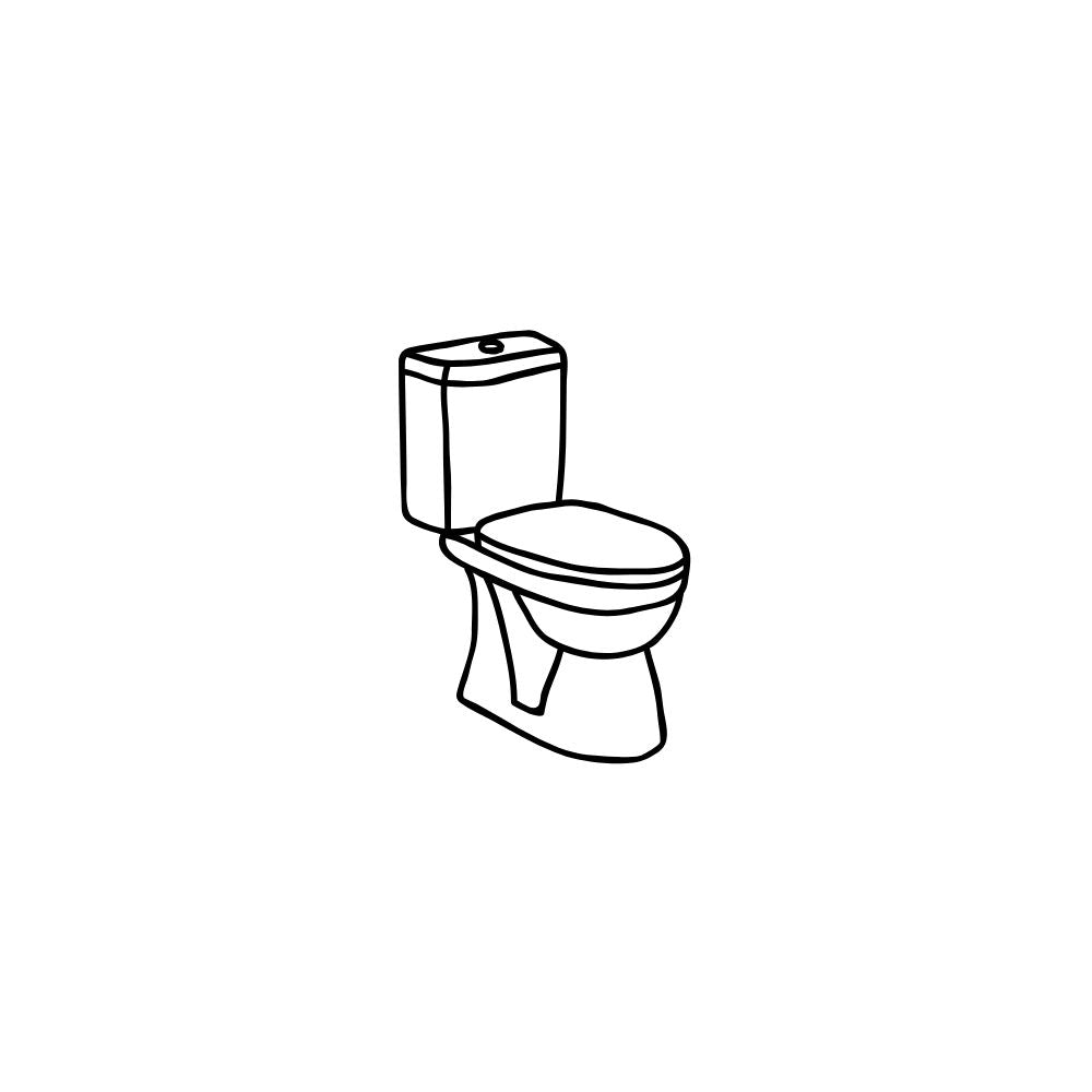 Eine Toilette mit Spülkasten als Strichzeichnung